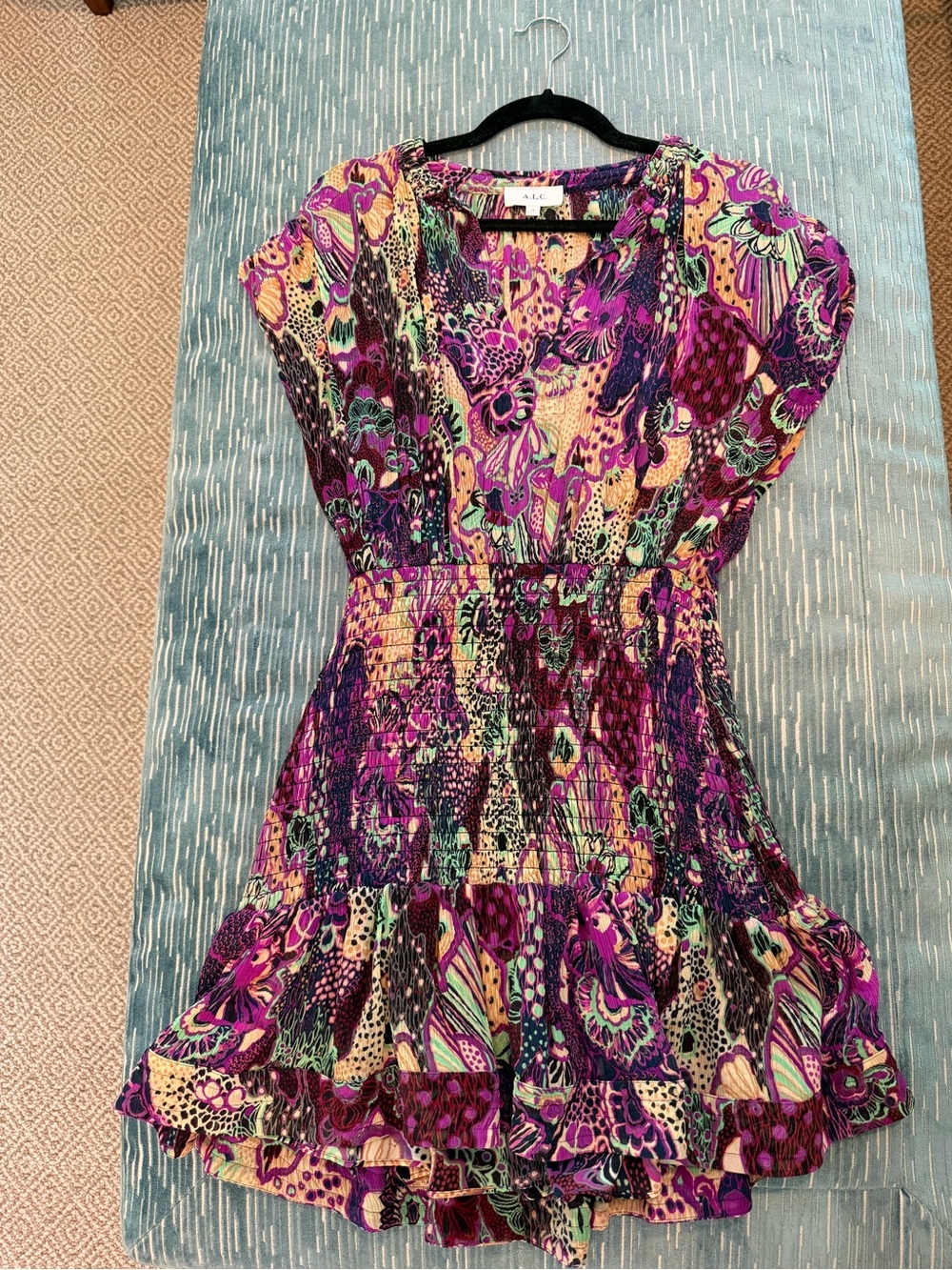 A.L.C. Purple Floral Smocked Waist Dress